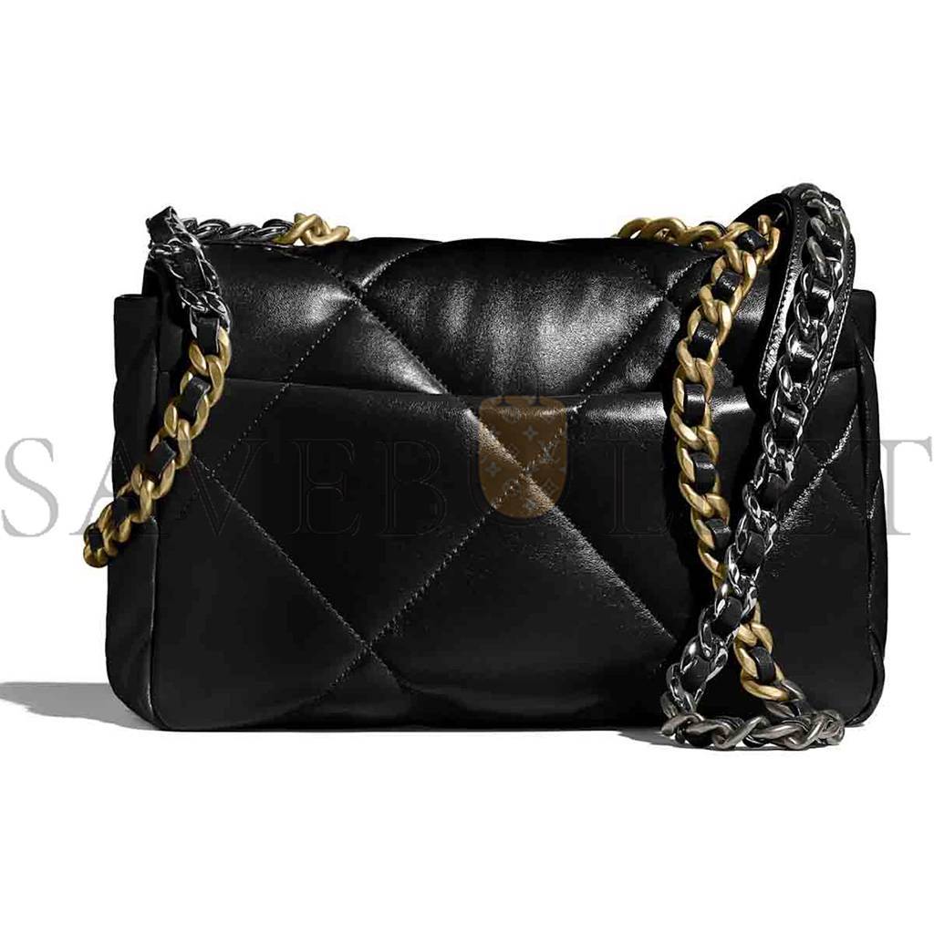 Ch*el master 19 handbag lambskingold-tone silver-tone & ruthenium-finish metal black as1160 (26*16*9cm)